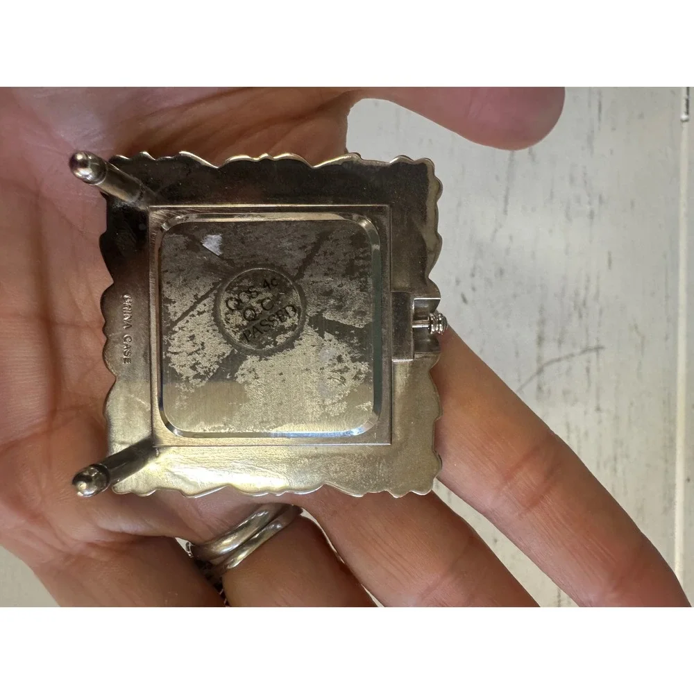 Vintage Silver Tone Ornate Miniature Desk Clock Japan Quartz Movement Travel Siz
